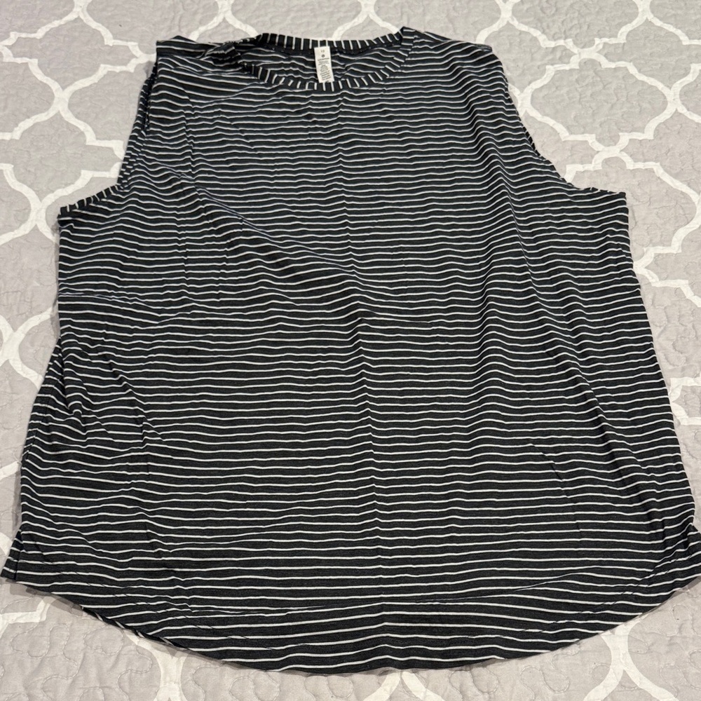 Lululemon Athletica Gray and White Striped Muscle Tee